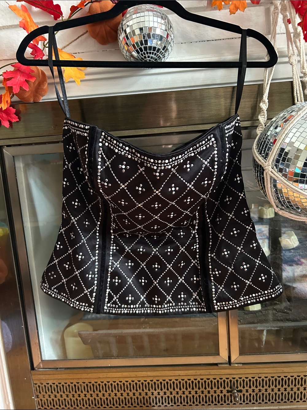 Studded Black Zip-up Corset Top